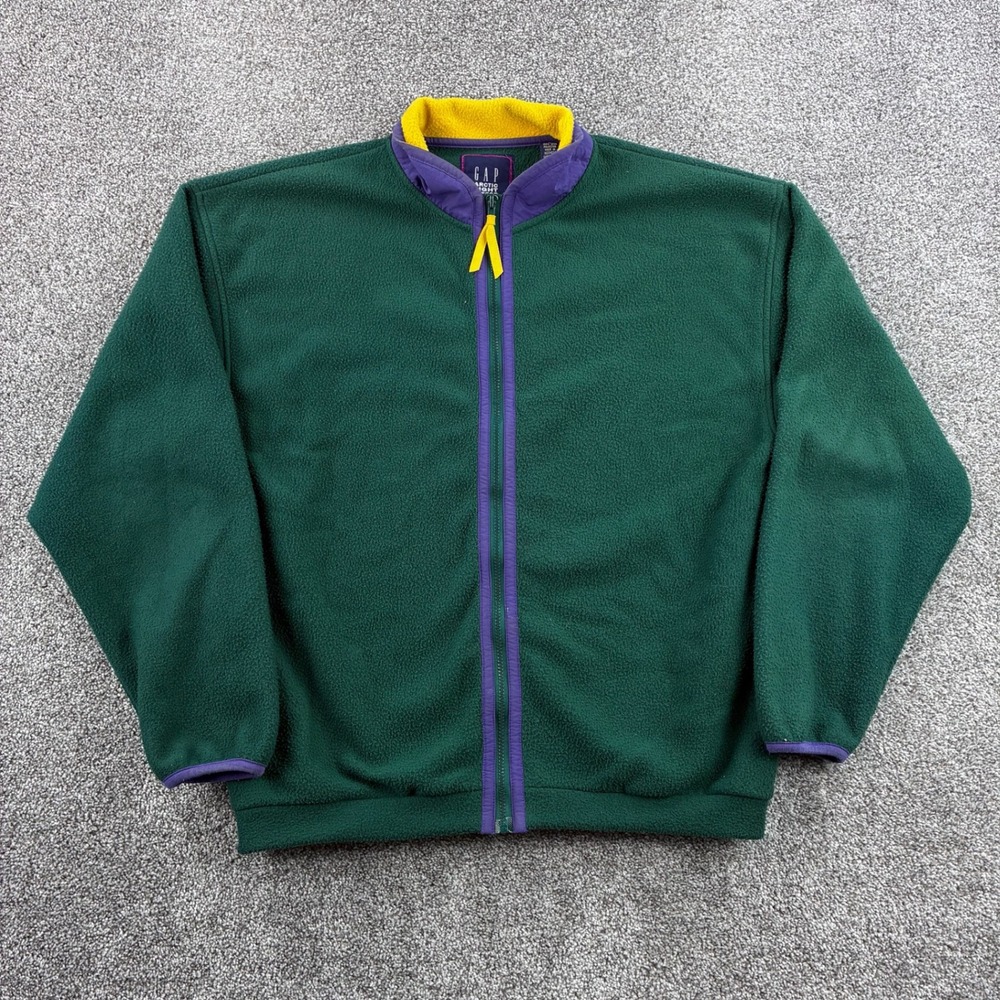 Vintage GAP Arctic Light Fleece Jacket Mens Large Green Full Zip Mock Neck